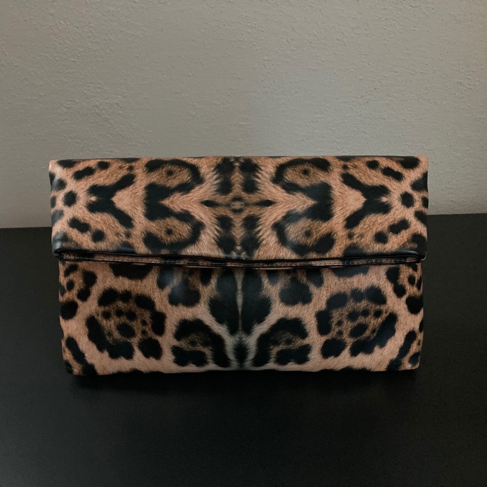 2020 Dries Van Noten Leopard Print Padded Foldover Clutch Purse Bag NWT